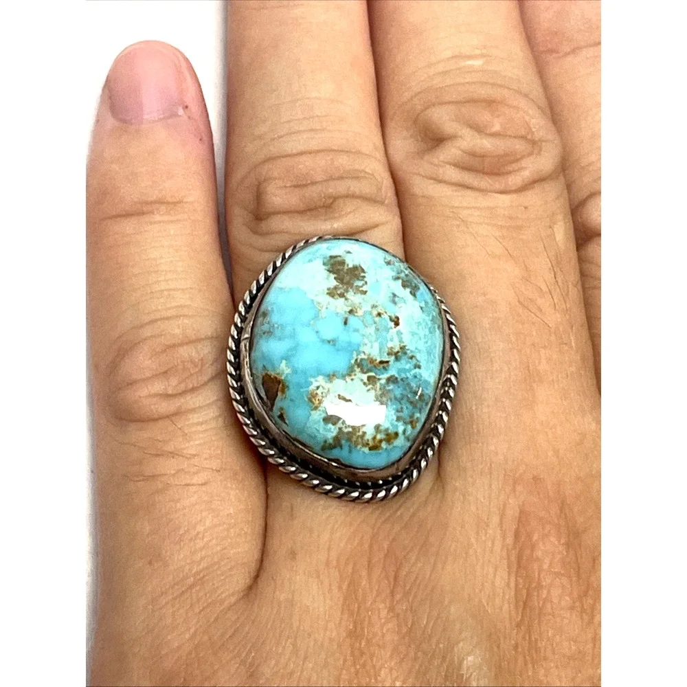 Vintage Navajo Turquoise 925 Sterling Silver Large Statement Ring Size 7.25 10g